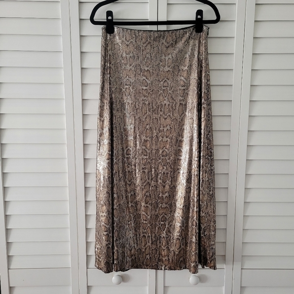 Zara Knit Sequin Snake Print A-line Midi Skirt Size M - Picture 4 of 12